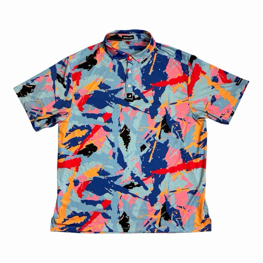 Surfcuz Splatter Print Mens Golf Polo Shirt Mens XXL Performance (P1)